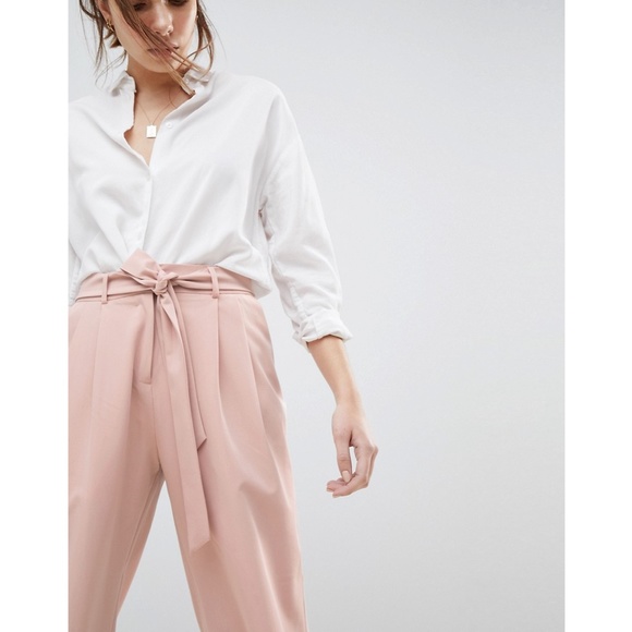Asos Light Pink Culottes Tie Belt High Waist - Picture 2 of 16